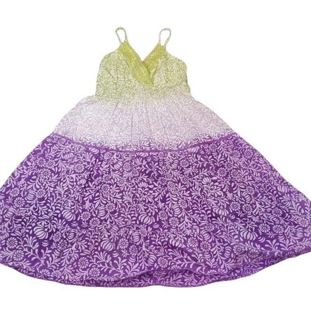Ocean Breeze Spaghetti Strap Dress Small Green Purple Cotton